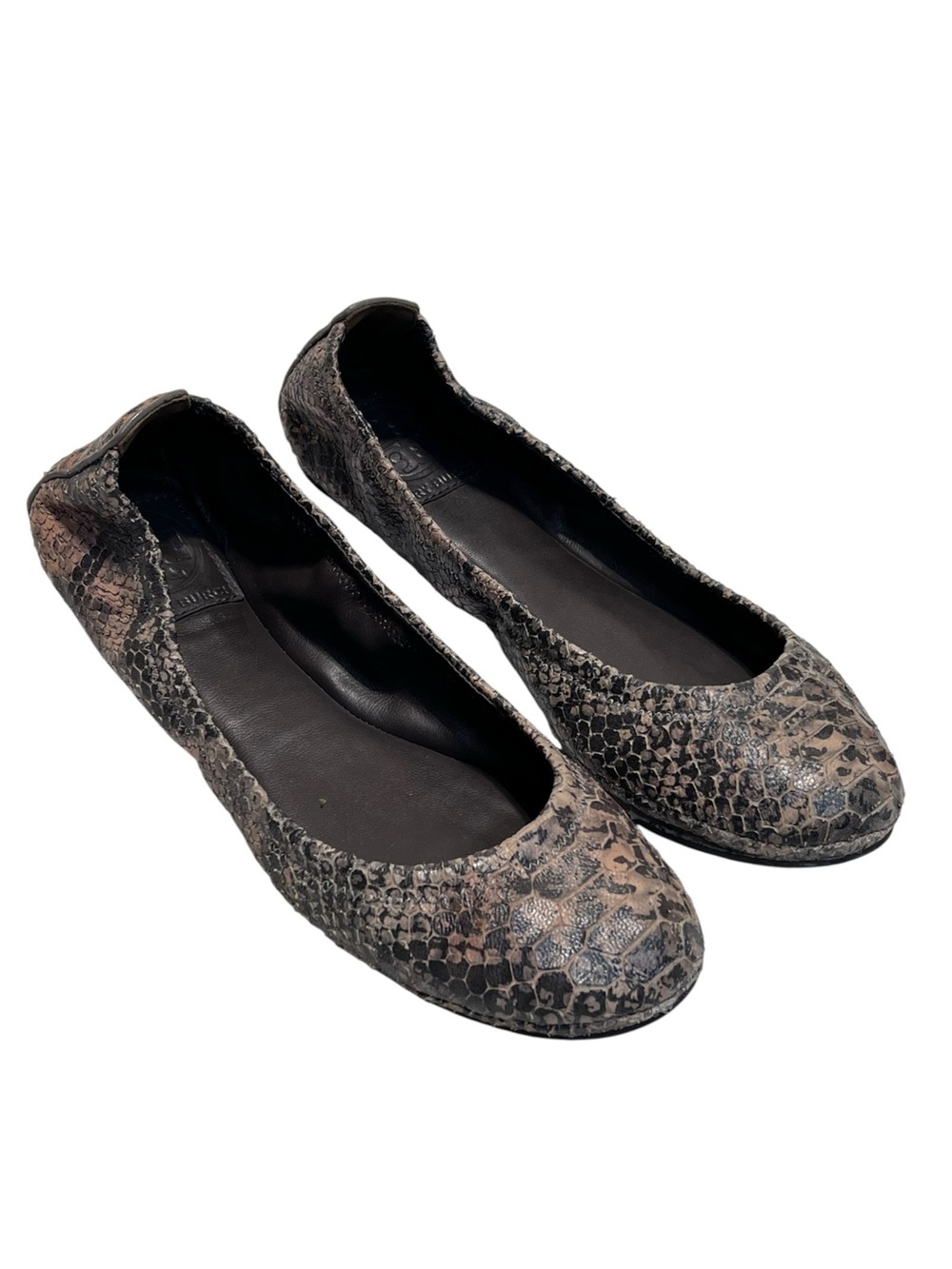 Tory Burch Snakeskin-Print Ballet Flats in Brown and Black